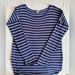 Vince 100% Cashmere Navy Off White Striped Drop Shoulder Sweater Sz M